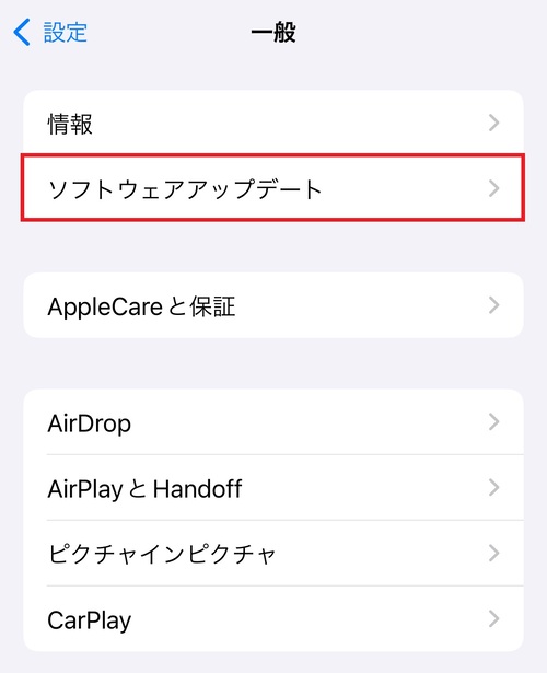 「ソフトウェアアップデート」をタップする。