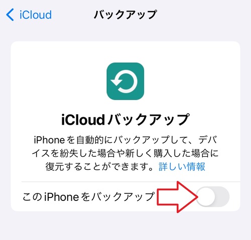 「このiPhoneをバックアップ」をタップし、チェックを入れる。